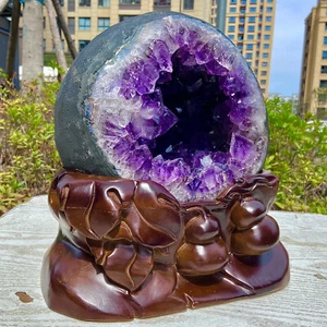 27,46 Pfund natürlicher Uruguay Amethyst Geode Quarz Geldbeutel Kristall Energie + Ständer - Bild 1 von 18