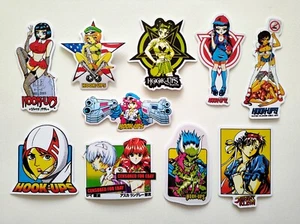 HOOK UPS Vinyl Sticker Lot REPRODUCTIONS (10 Stickers) SET 7 skate anime hentai - Picture 1 of 2