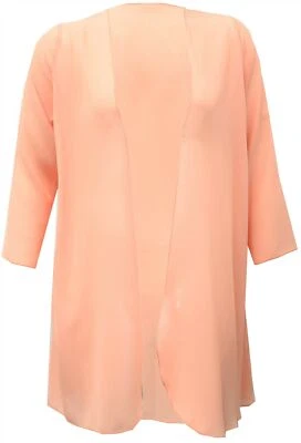 Womens  Chiffon Jacket Cardi Plain Peach Light Sheer Jacket Ladies Plus Size - Image 1 of 3
