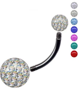 NEU Bauchnabelpiercing DOPPEL EPOXY Multi Kristall TITAN G23 Bananabell Piercing - Picture 1 of 10