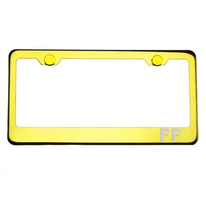 Gold Chrome License Plate Frame FF Laser Etched Metal Screw Cap - Bild 1 von 8