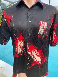 Vintage Georg Roth of Germany Mens Silk Satin Black Hawaiian silky Shirt L Large - Picture 1 of 4