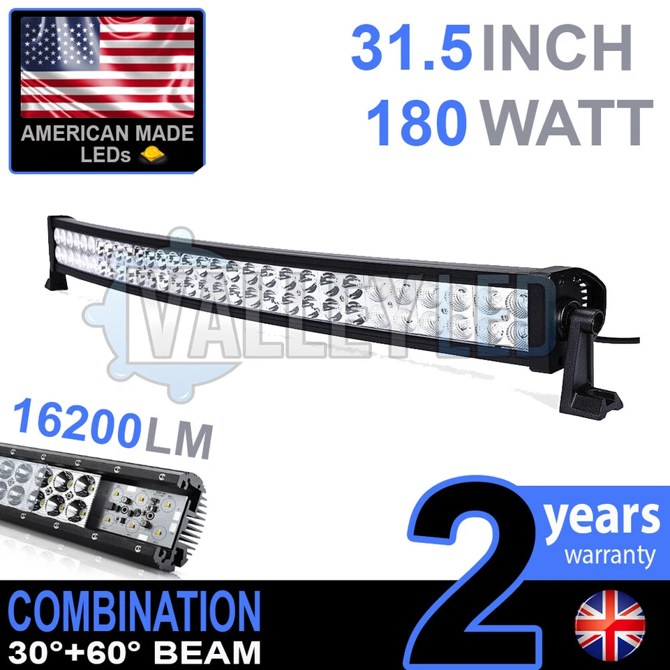 32 Inch 32" Curved Combo 180w CREE LED Light Bar Defender Nevara Jeep L200 HILUX