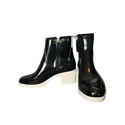 Kate Spade Womens 8 Puddle Rain Boots Black White Sole Chunky Heel Dark Academia - Image 1 of 4