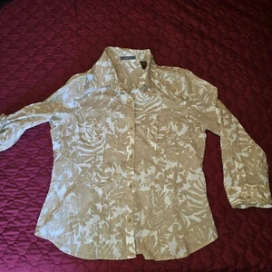 Women's Liz Claiborne Size Large 100% Cotton Tan & White Jungle Print Button Up - Picture 1 of 12