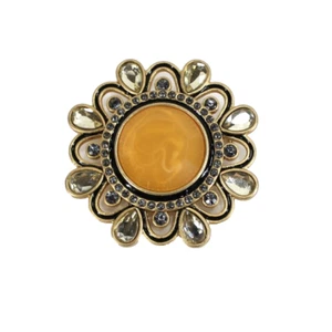 Lia Sophia Windsor Brooch Pin Yellow Center Stone Cut Crystals Round - Picture 1 of 2