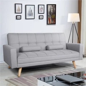 3 Seater Fabirc Sofa Bed Click Clack Living Room Settee Armchair Couches Grey - Picture 1 of 80