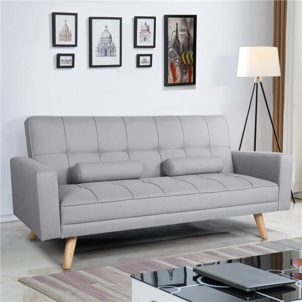 3 Seater Fabirc Sofa Bed Click Clack Living Room Settee Armchair Couches Grey