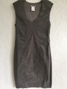 Sarah Pacini Olive Green / Grey Linen Fitted Pencil Bodycon Dress size 0 UK 6/8 - Picture 1 of 4
