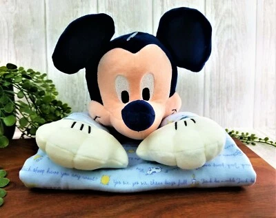 VTG Disney Mickey Mouse Security Blanket Plush Head Arms Lovey Blue Nursery  - Image 1 of 4