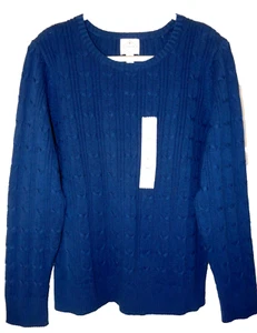 ST JOHN''S BAY Cable Knit Sweater-XL, pretty midnight blue! NEW - Picture 1 of 11