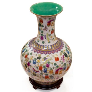 US Seller - Off-White Lucky Gourds Chinese Porcelain Temple Vase - Picture 1 of 5