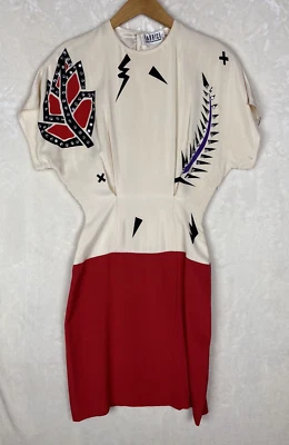 Винтажный Fabrice платье-футляр маленький 100% чистый шелк открытый назад бисером коктейльное вечеринки - Изображение 1 из 4