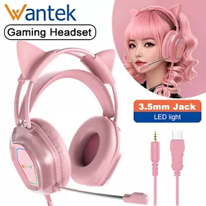 Rosa Katzenohren Kopfhörer Mit 3,5mm Anschluss Mikrofon LED-Licht Gaming Headset - Bild 1 von 9