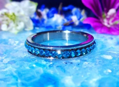 ☼ Ring Edelstahl Edelstahlring blau türkis Kristalle Bandring - Bild 1 von 3