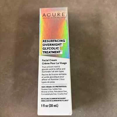 NUEVO ACURE Tratamiento Glicólico Rejuvenecimiento Durante la Noche 1 OZ Vegano ENVÍO GRATUITO Foto 1 de 2