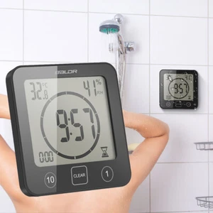 Digital Duschuhr LCD Wanduhr mit Thermometer Hygrometer Sauna Dusche Wasserdicht - Bild 1 von 24