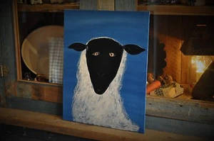 Hand Painted By Artist Olde Sheep On Canvas Primitive, Rustic, Folk Art Decor - Picture 1 of 10