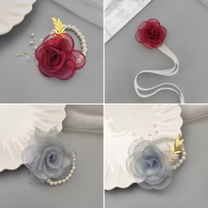 Bridesmaid Wedding Wrist Corsage Wedding Party Prom Hand Flower Pearl Bracelet - Picture 1 of 55