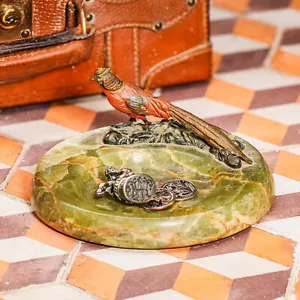 Austrian Cold Painted Bronze Antique Pheasant Bird Statue Sculpture Catchall - Picture 1 of 10