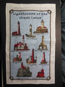 1 NWT LIGHTHOUSES OF THE GREAT LAKES Souvenir Linen Towel, 16.5" x 26" - Picture 1 of 2