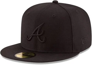 New Era MLB Atlanta Braves All Black Team Authentic 59FIFTY Cap Hat NewEra - Picture 1 of 3