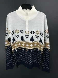 Suéter Threadbare Mujer Pequeño 1/4 Cremallera Fair Isle Holiday Trees Marfil Multi - Imagen 1 de 5