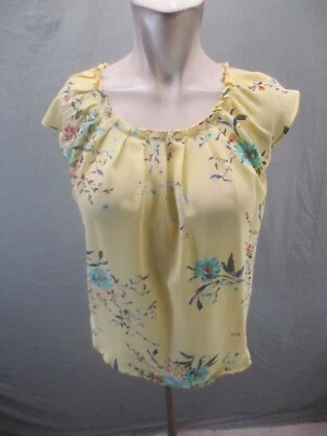 Lauren Conrad Size XS Women Yellow Floral Cap Sleeve Back Tie Pleated Blouse 516 - Image 1 of 4