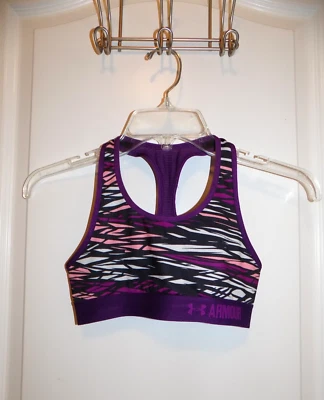 UNDER ARMOUR Sports Bra Womens Purple Pink Blk Abstract Activewear XS Cheer Danc - Image 1 of 2