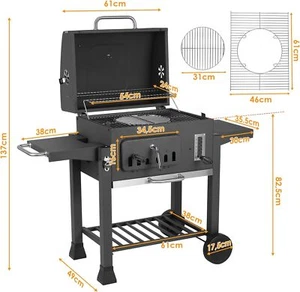 XXL Charcoal Grill Smoker BBQ Grill Trolley Grill Smoker Charcoal Double Shelf - Picture 1 of 7
