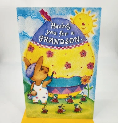 Tarjeta de felicitación de Pascua para nieto de American Greetings + Env. Huevo de Pascua conejo Foto 1 de 4