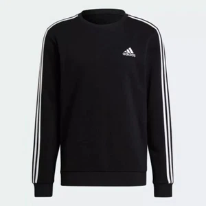 ADIDAS MEN'S ESSENTIALS FLEECE 3-STRIPES SWEATSHIRT – BLACK COLOR IN SIZE XL - Picture 1 of 8