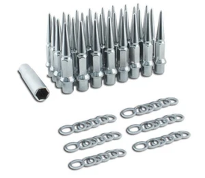 32 - SPIKE DUALLY WHEEL RIM LUG NUT LONG .80" MAG SHANK CHROME 14x1.5 w/ WASHERS - Picture 1 of 4
