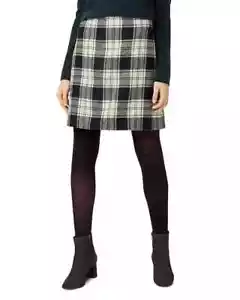 HOBBS LONDON ELEA NAVY BLUE WHITE GREEN CHECKED PURE WOOL LINED SKIRT UK 8 - Picture 1 of 10