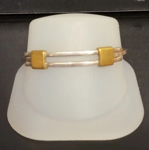 Brazalete de dos bandas mexicano de plata esterlina 925 de 6,5" y latón - Imagen 1 de 5