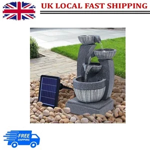 Solar Garden Water Feature Fountain with LED Light Outdoor Cascading Bowls ECO - Picture 1 of 11