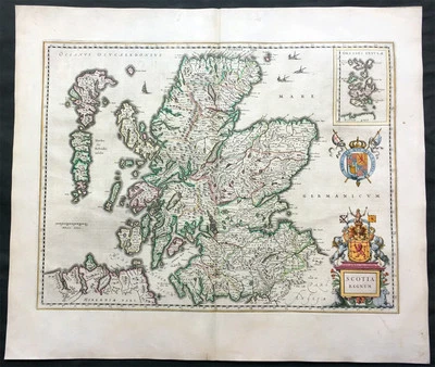Mapa antiguo original grande de Escocia 1646 J. Blaeu - Scotia Regnum - Impresionante Foto 1 de 3
