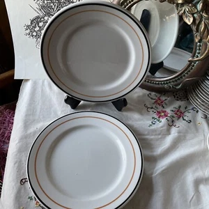 Bandas negras mostaza Syracuse China Restaurant Ware platos de 9" 1947 2 de colección  - Imagen 1 de 6
