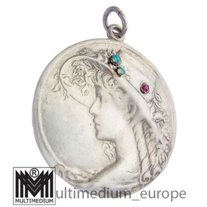 Silber Anhänger Dame mit Hut im Jugendstil Opal Granat silver pendant lady - Bild 1 von 5