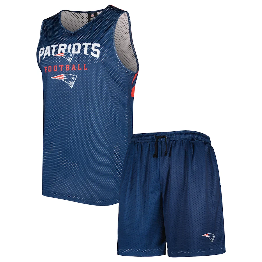Conjunto de camiseta y pantalones cortos de malla sin mangas con cuello en V bloques de colores de los New England Patriots NFL Foto 1 de 1