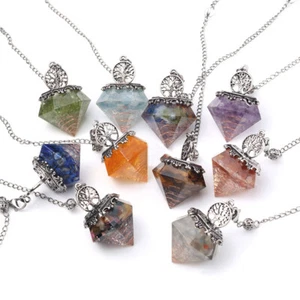 1pc Tree of Life Faceted Crystal Cone Healing Orgonite Pendulum Dowsing Pendant - Picture 1 of 21