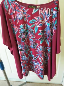 Bob Mackie 2xl Blouse Painterly Plum Floral Caftan New with Tags - Picture 1 of 7