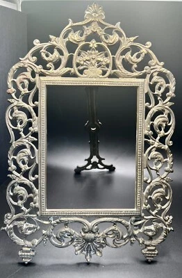 Beautiful ANTIQUE BRASS TABLE TOP BEVELED MIRROR/PIC FRAME BRASS 16" - Image 1 of 4