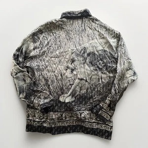 Vintage ONYX Seidenhemd Herren XL Metallic Lounge Barock Puma All Over Print - Bild 1 von 13