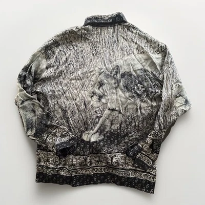 Vintage ONYX Silk Shirt Men’s XL Metallic Lounge Baroque Puma All Over Print - Image 1 of 4