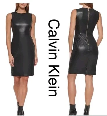Nuevo con etiquetas Vestido Vaina Calvin Klein Sin Mangas Negro Imitación Cuero Expuesto Cremallera Trasera 6 Foto 1 de 4