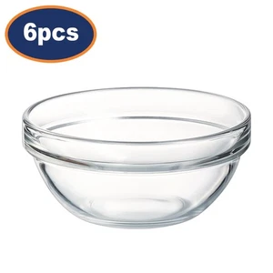 Salad Bowl Tempered Glass 12cm Clear Stackable Arcoroc Dishwasher Safe 6Pcs - Picture 1 of 4