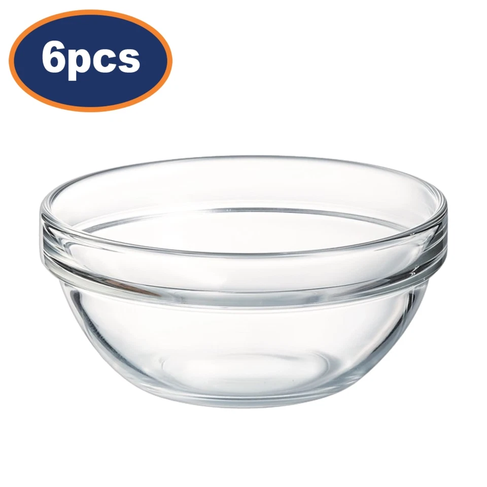 Salad Bowl Tempered Glass 12cm Clear Stackable Arcoroc Dishwasher Safe 6Pcs - Image 1 of 4
