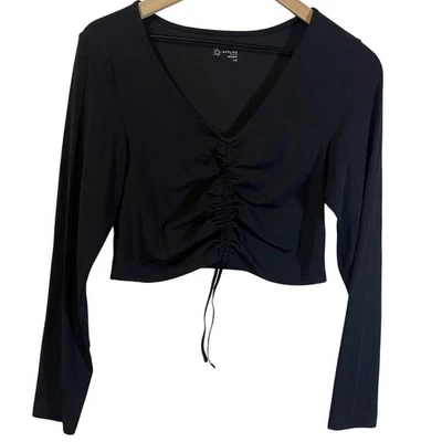 Top corto Aerie Offline Real Me fruncido negro fruncido manga larga talla L Foto 1 de 4