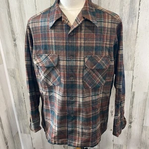 Pendleton Vintage Pure Virgin Wool Plaid Button Shirt XL USA Elbow Patches Flaw - Picture 1 of 11